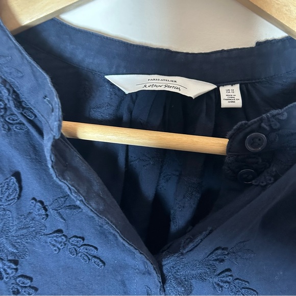 & other stories Voluminous Floral-Appliqué Navy Blue Embroidered Blouse XL - Picture 5 of 6